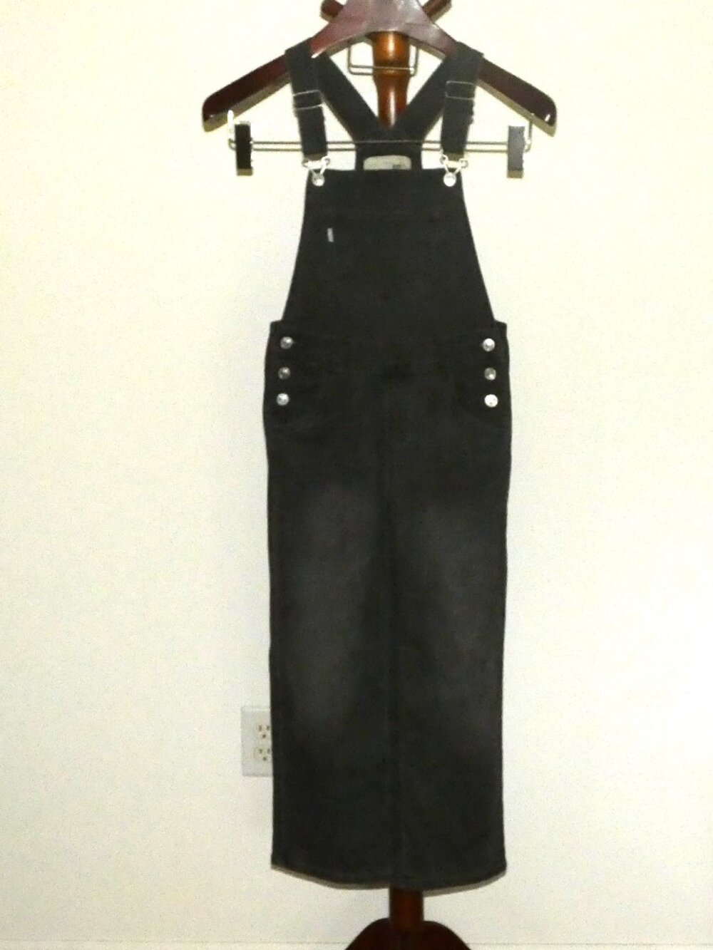 Levi's Silver Tab Washed Black Stretch Denim Bib Overalls Girls 10 Reg